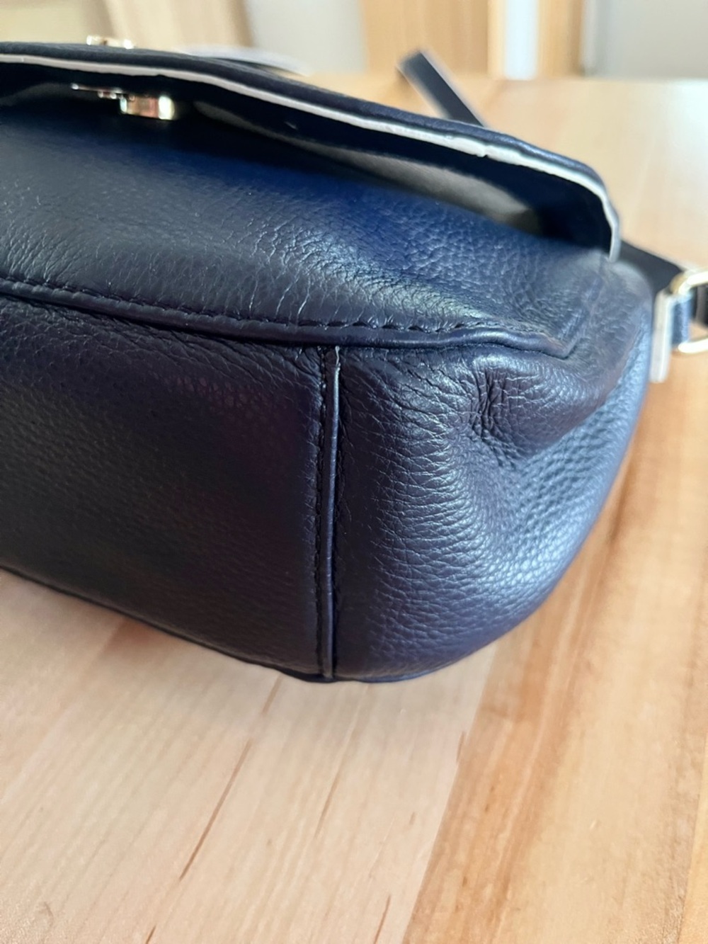 Talbots Navy Pebbled Leather Crossbody Bag with Gold Accent - Picture 9 of 11